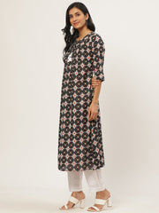 Women Black Three-Quarter Sleeves Flared Kurta with Trouser