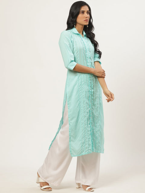 Women Straight kurta with Ruffle and pleat detailing