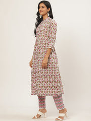 Women White Three-Quarter Sleeves Flared Kurta with Palazzo
