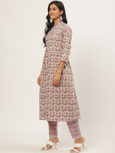Women White Three-Quarter Sleeves Flared Kurta with Palazzo