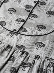 Women Grey Floral Printed Round Neck Cotton A-Line Dress