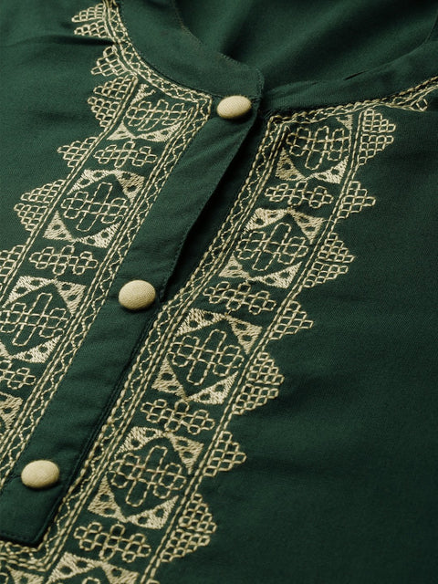 Women Blue Calf Length Three-Quarter Sleeves Straight Solid Yoke Design Viscose Rayon Kurta