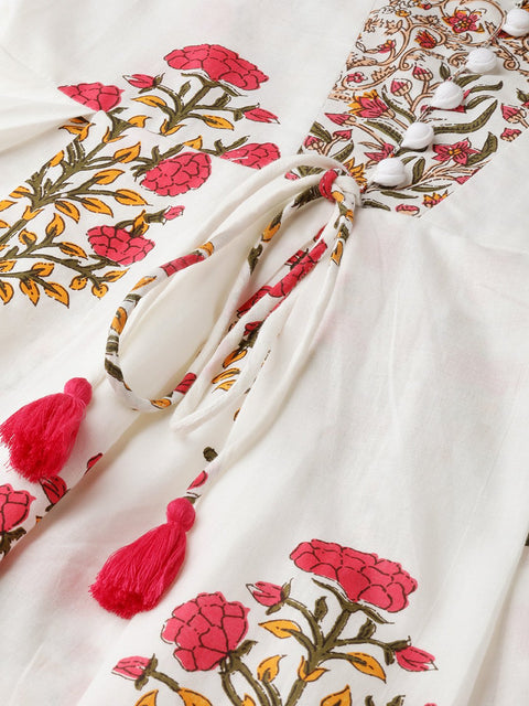 Women White Three-Quarter Sleeves Flared Kurta With Palazzo