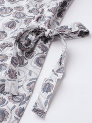 Women Grey Calf Length Three-Quarter Sleeves A-Line Floral Printed Cotton Kurta