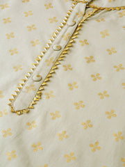 Women Grey Calf Length Three-Quarter Sleeves A-Line Ethnic Motifs Printed Cotton Kurta