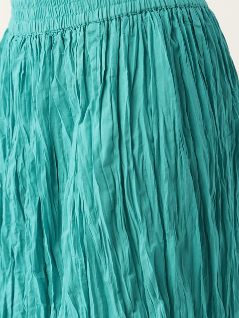 Women Green & Turquoise Blue Printed Kurta with Skirt & Dupatta
