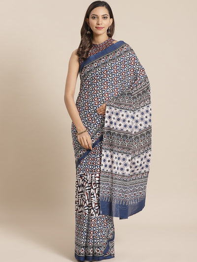 Wome multi printed Saree with atteched blouse piece