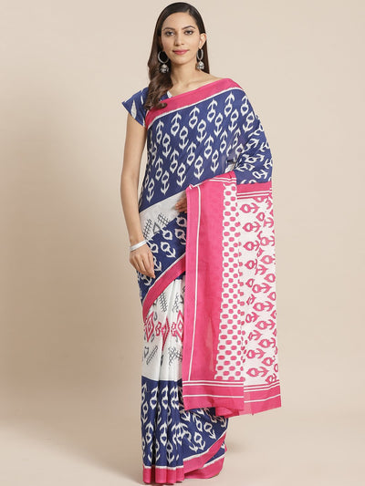 Wome Pink and White aztec printed Saree with atteched blouse piece