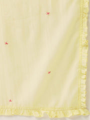 Women Yellow & Pink Embroidered Kurta with Palazzos & Dupatta