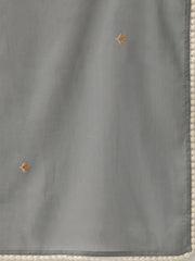 Women Grey & Orange Embroidered Kurta with Trousers & Dupatta