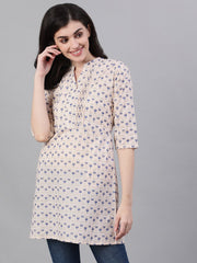 Women beige and blue pin-tuck tunic