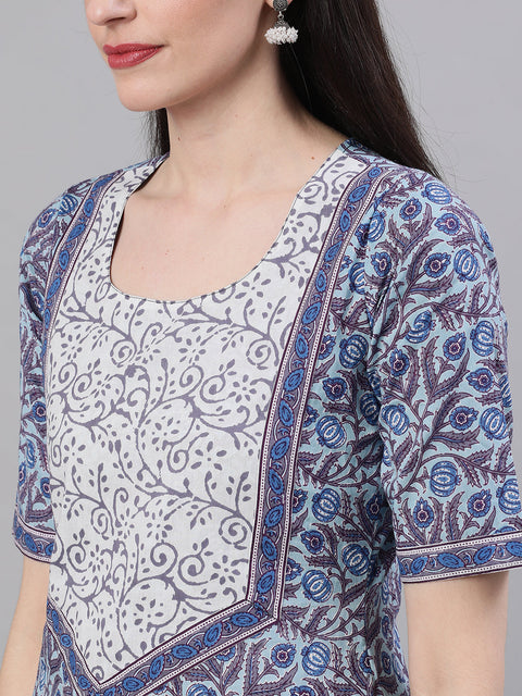 Women Blue Three-Quarter Sleeves Straight Kurta Palazzo With Dupatta