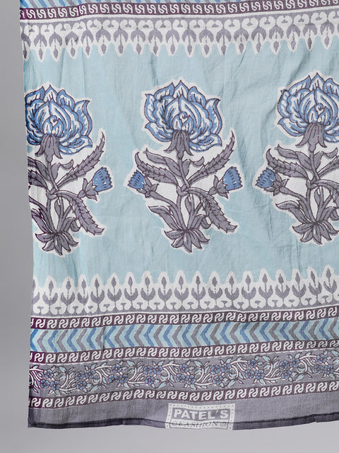 Women Blue Three-Quarter Sleeves Straight Kurta Palazzo With Dupatta