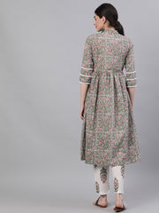 Women White Three-Quarter Sleeves Flared Kurta and Palazzo Set