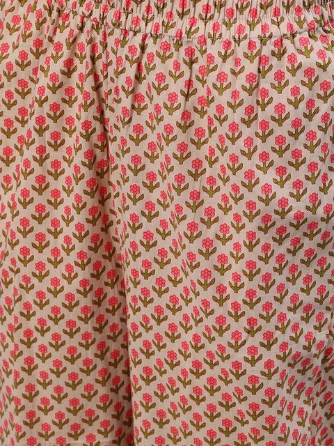 Women Beige Three-Quarter Sleeves Flared Kurta and Palazzo Set