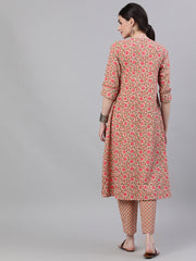 Women Beige Three-Quarter Sleeves Flared Kurta and Palazzo Set