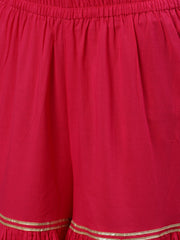 Women Pink Three-Quarter Sleeves Straight Kurta Sharara Set With Dupatta