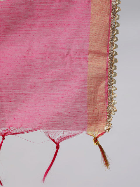 Women Pink Three-Quarter Sleeves Straight Kurta Sharara Set With Dupatta