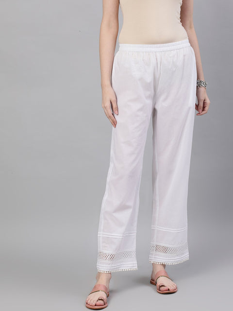 Women White Trouser with lace detailing