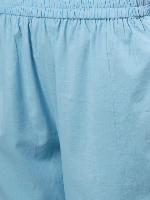 Women Light blue Three-Quarter Sleeves Flared Kurta Palazzo With Dupatta