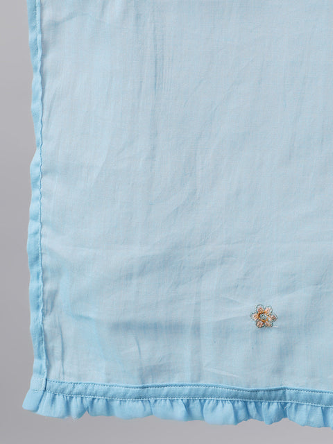 Women Light blue Three-Quarter Sleeves Flared Kurta Palazzo With Dupatta