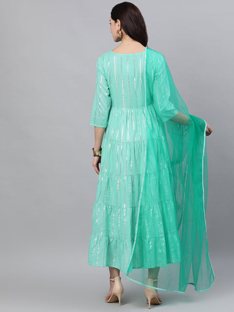 Women Green Solid Solid Round Neck Cotton Maxi Dress