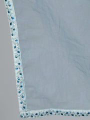 Women Pastel Blue Embroideres Straight Kurta Plazzo & Net Dupatta