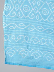 Women Sky Blue Straight Bandhani Printed Kurta With Plazzo & Dupatta