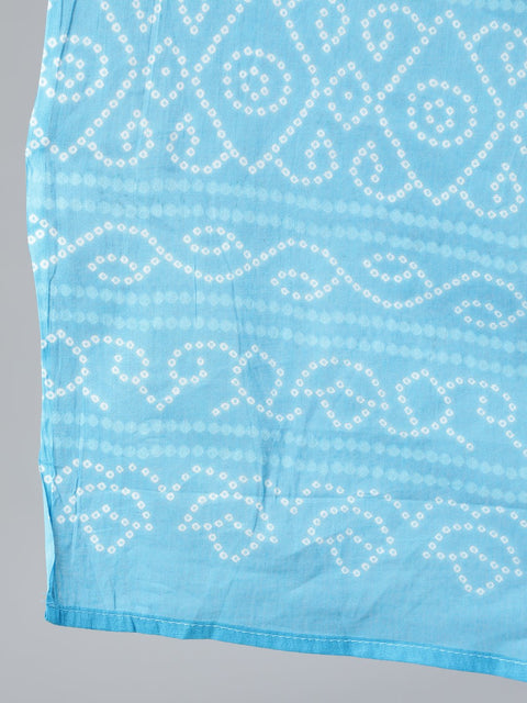 Women Sky Blue Straight Bandhani Printed Kurta With Plazzo & Dupatta