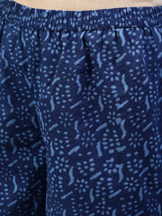 Women Indigo Blue Printed Gathered Kurta With Palazo & Dupatta