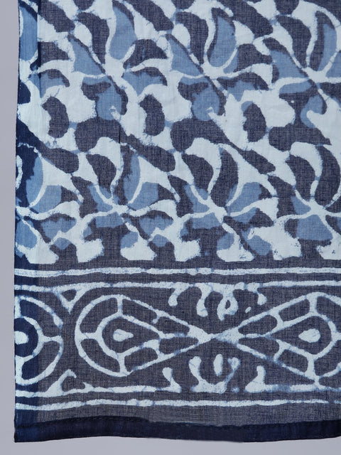 Women Indigo Blue Printed Gathered Kurta With Palazo & Dupatta