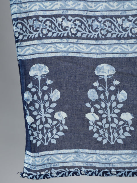 Women Indigo Blue Printed Straight kurta with Plazo & Dupatta