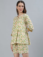 Women Yellow Floral Printed Night suit