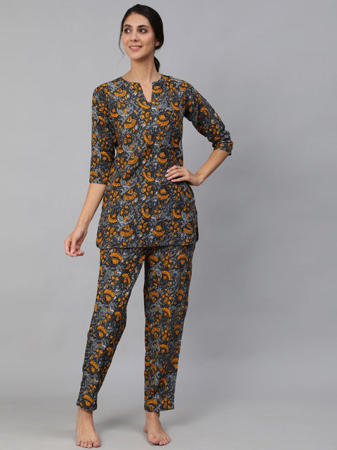 Women Grey Printed Night Suit Set