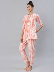 Women Peach Tie-dye Printed Night Suit Set