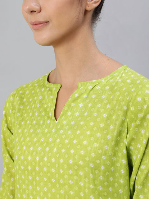 Women Green Printed Night Suit Set