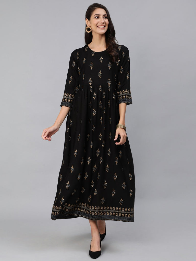 Buy Nayo Black Cotton Maxi Dress - Ethnic Dresses for Women 7723403