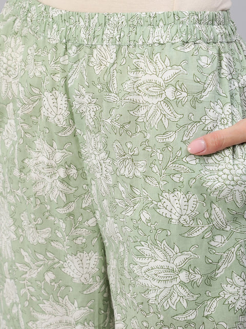 Women Green Floral Printed Night Suit Set