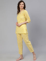 Women Yellow Printed Night Suit