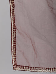 Women Brown  Sequinned Embroidered Straight Kurta With Plazo & Dupatta