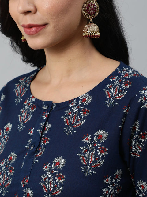 Women Blue Ethnic Motifs Printed Kurta