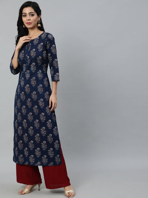 Women Blue Ethnic Motifs Printed Kurta