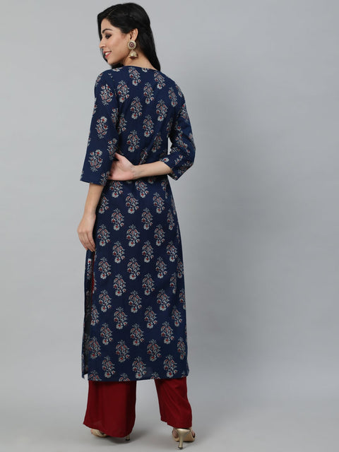 Women Blue Ethnic Motifs Printed Kurta