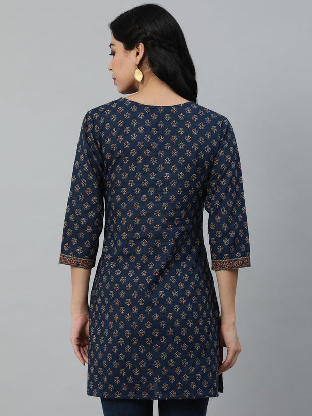 Women Navy Blue And Marron Printed Tunic