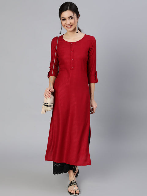 Women Maroon Solid Straight Kurta