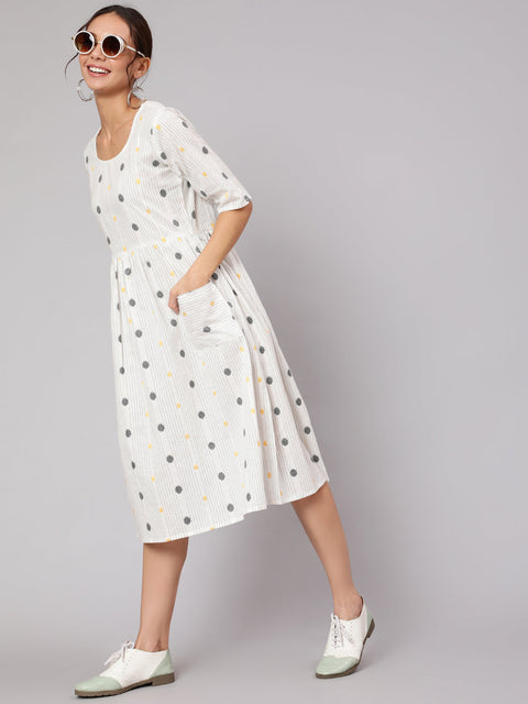 Women White Geometric Printed A- Line Dress