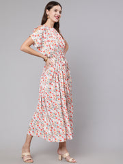 Women Multi Printed Flared Dress With Halter Neck