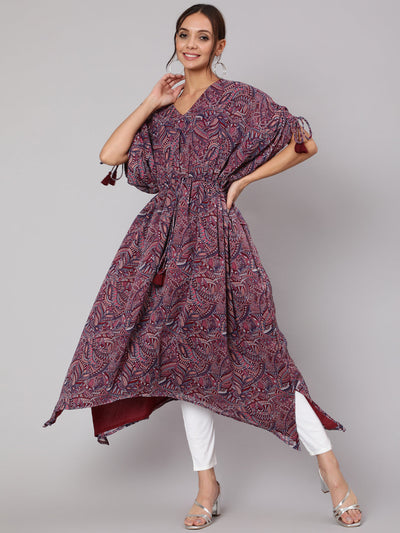 Women Multi Geometric Printed V-Neck Kaftan Kurta