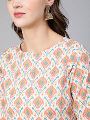 Women Multi Geometric Printed Straight Kurta With Three Quarter Sleeves