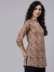 Women Multi Color Printed Straight Tunic With Three Quarter Sleeves